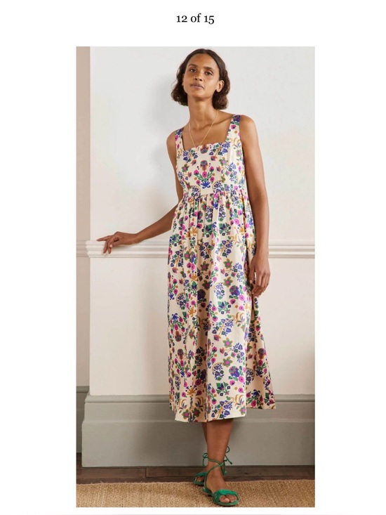Boden Dresses & Skirts - Boden Cream Floral Midi Dress with Pink, Purple and Green Blooms